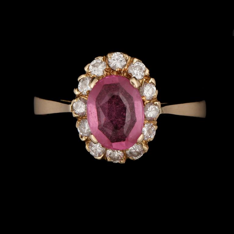 RING, guld 18k med rosa safir. Vikt ca 3 gram.