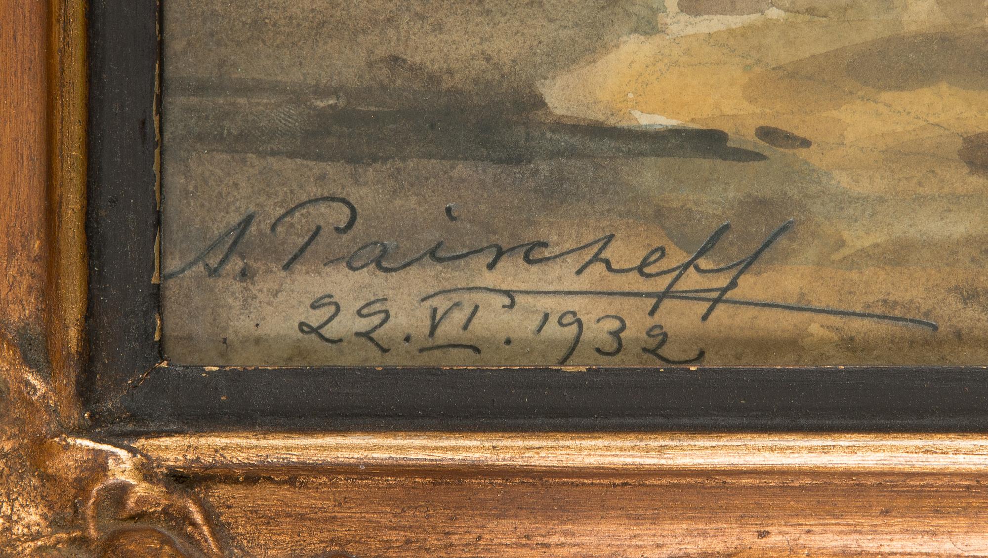 Alexander Paischeff, akvarell, signerad och daterad 1932.