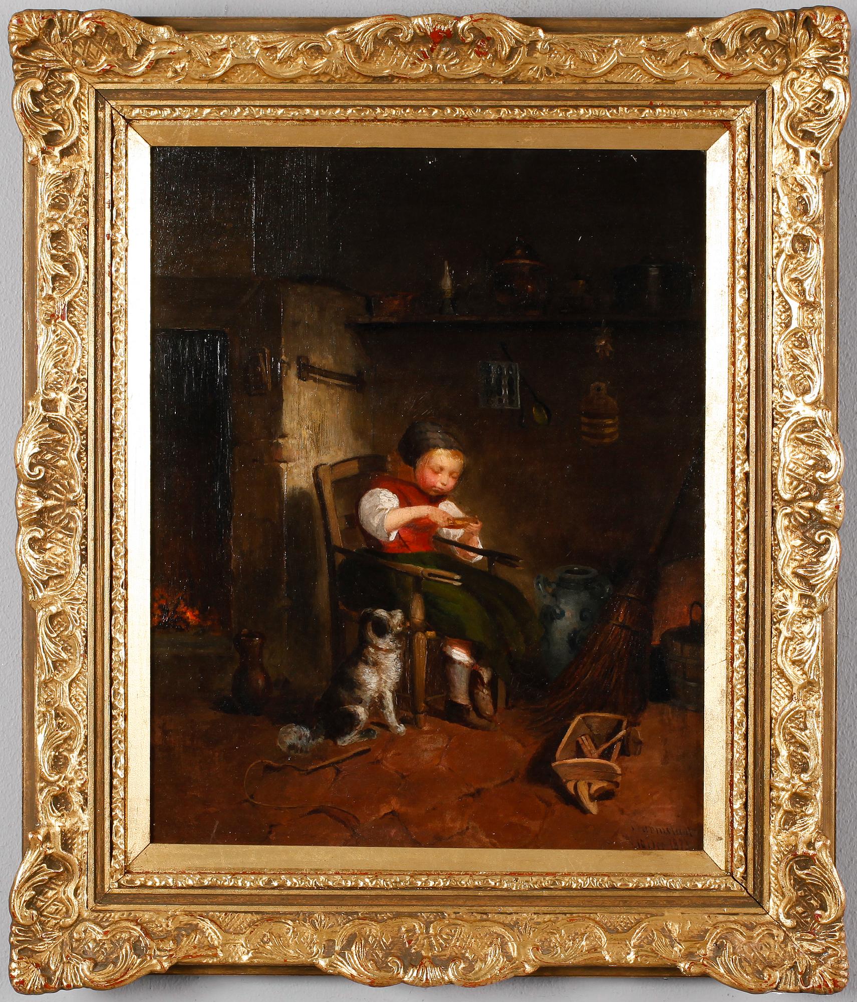 OKÄND KONSTNÄR, olja på pannå, otydligt signerad och daterad 1873.