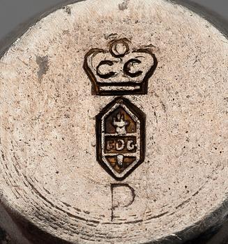 A pair of silver plated candelabra and a candelabrum, FDG, Denmark, mid 20th century.