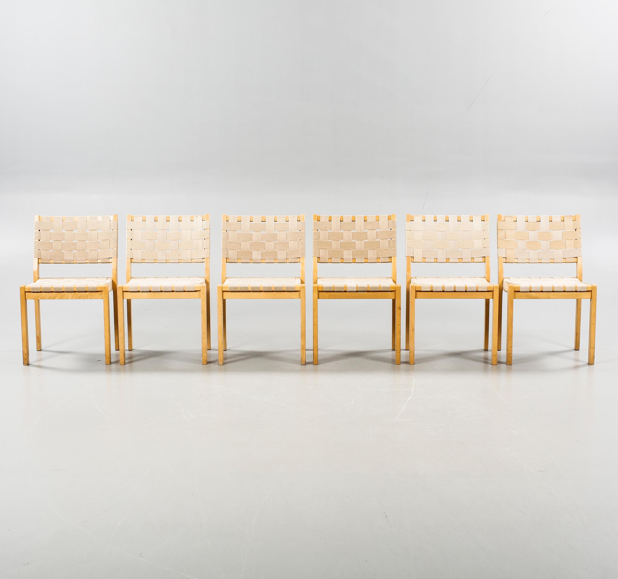 ALVAR AALTO, stolar, 6 st, modell 611, Artek, 1900-talets andra hälft.
