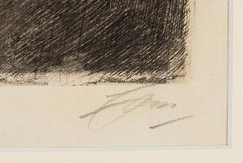 Anders Zorn, etsning, signerad Zorn med blyerts samt daterad 1917 i plåten.