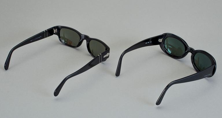 SOLGLASÖGON, 4 st, Giorgio Armani, Emporio Armani och Perso, omkring sekelskiftet 1900-talets slut.