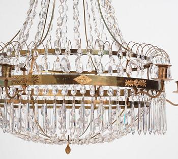 A late Gustavian gilt-brass and cut-glass six-light chandelier, Stockholm, circa 1800.