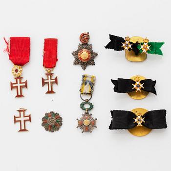 A group of miniature decorations, mostly Swedish.