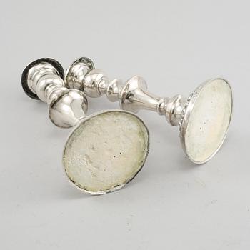 LJUSSTAKAR, ett par, silver, Emanuel Holmberg, Karlskrona, 1847.