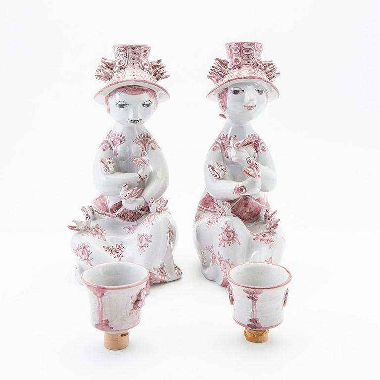 Björn Wiinblad, figurines/candle holders, a pair, faience, Denmark, 1986-87.