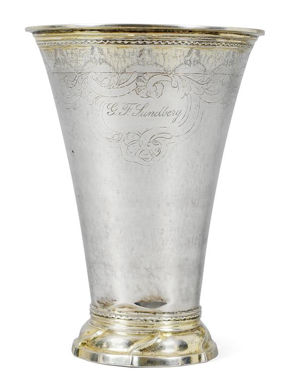 A Swedish 18th cent silver beaker, marks of Lorens Stabeus, Stockholm 1770.