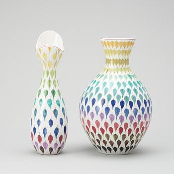 Two Stig Lindberg faience vases, Gustavsberg studio 1940's-50's.