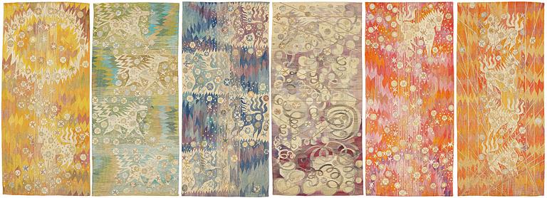 Barbro Nilsson, TAPESTRIES, 6 pieces, tapestry variant, signed AB MMF BN (AB Märta Måås-Fjetterström, Barbro Nilsson). (6).