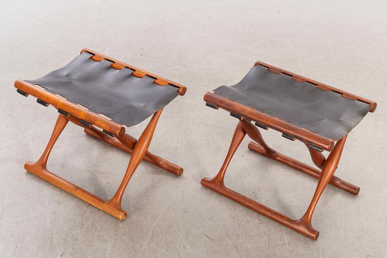 TWO TEAK FOLDING STOOLS BY POUL HUNDEVAD DENMARK, 1960'S-.