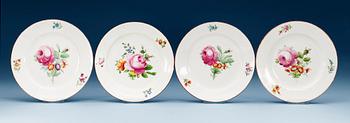 1176. A set of four Russian dinner plates, Imperial porcelain manufactory, St Petersburg, period of Tsar Nicholas I and Gardner. (4).