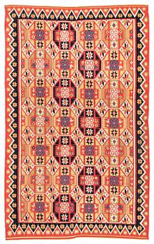 330. A double-interlocked tapestry bed cover, c. 188 x 116 cm, Scania, Färs, Gärds or Villands district, around 1800-1830.