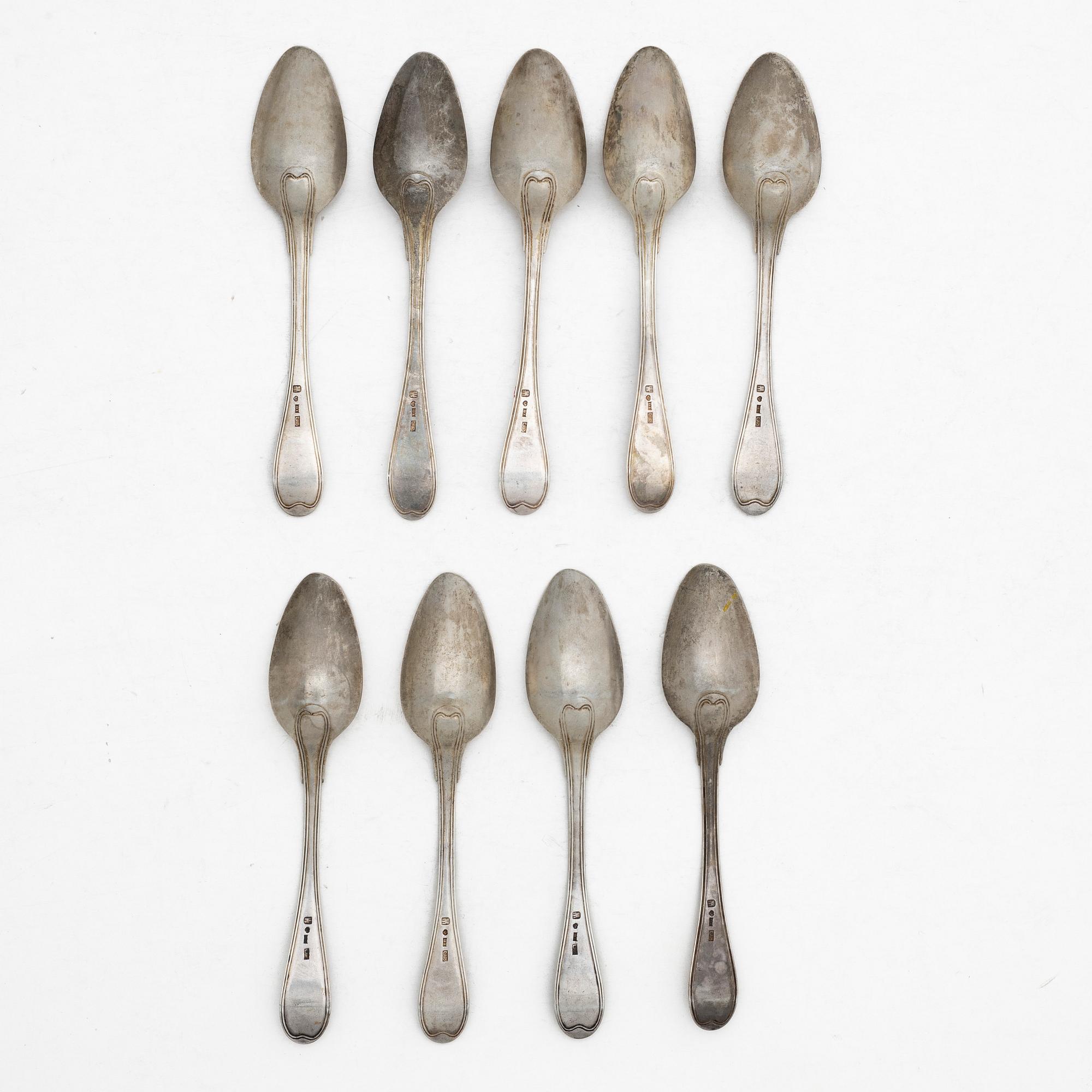 Bengt Tellander, matskedar, 9 st, silver, svensk modell, Jönköping, 1826.