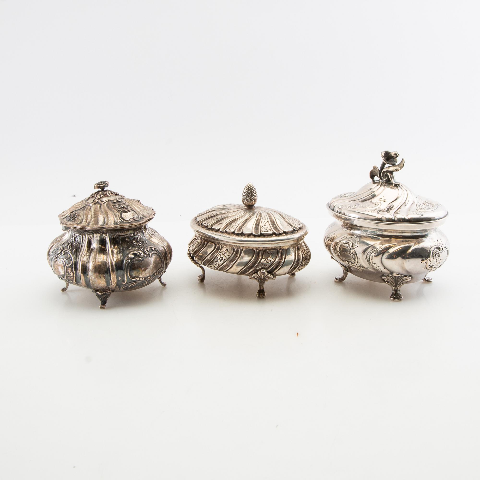 Sugar boxes 3 pcs silver Rococo style second half of the 20th century.
