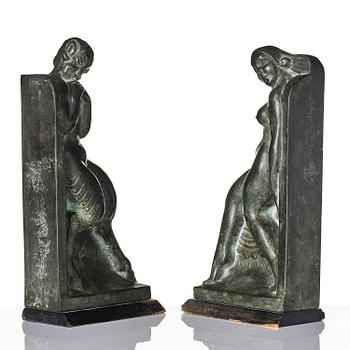 Axel Gute, a pair of Swedish Grace book ends, dated 1919.