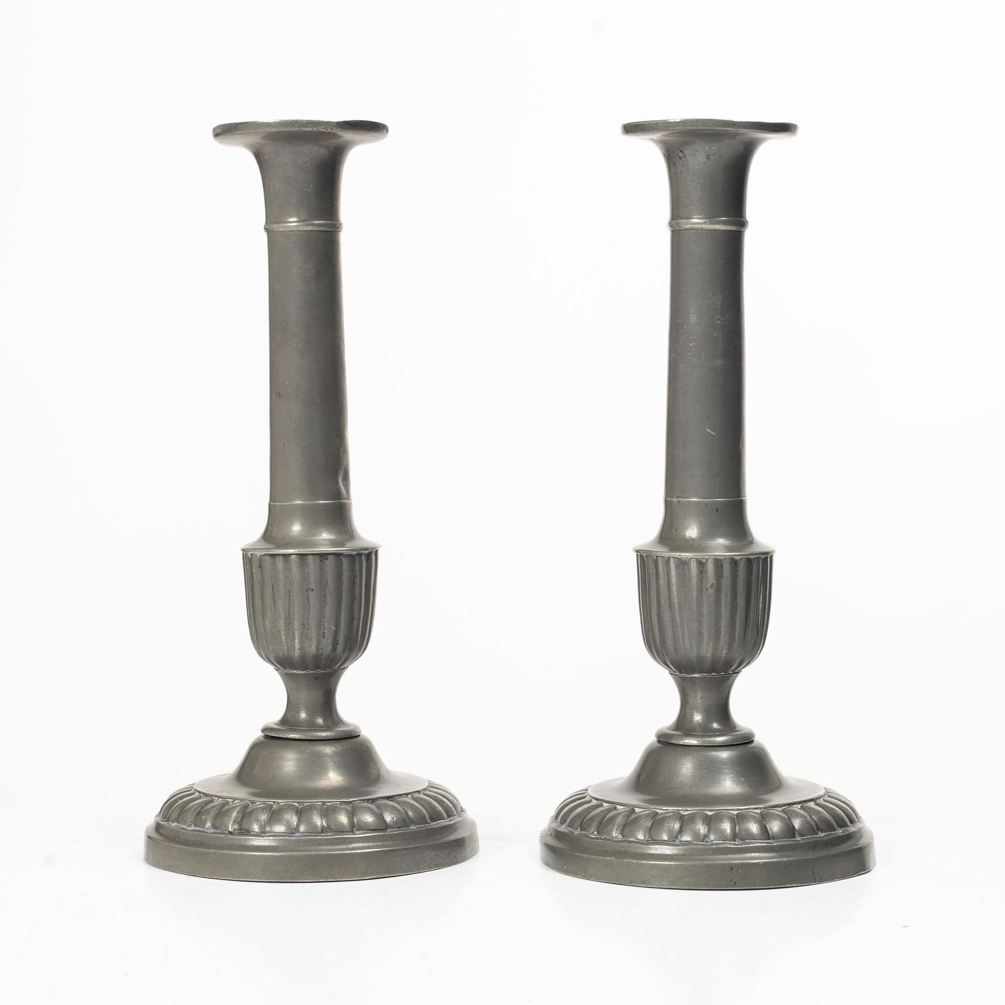 Candlesticks, a pair, pewter, Gustavian, 18th century.