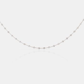 A btilliant cut diamond necklace. Total carat weight circa 4.95 cts. Quality circa H/SI.