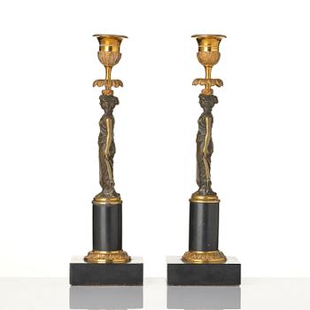 A pair of late Gustavian marble and ormolu candlesticks in the manner of F. L. Rung (1758-1837).