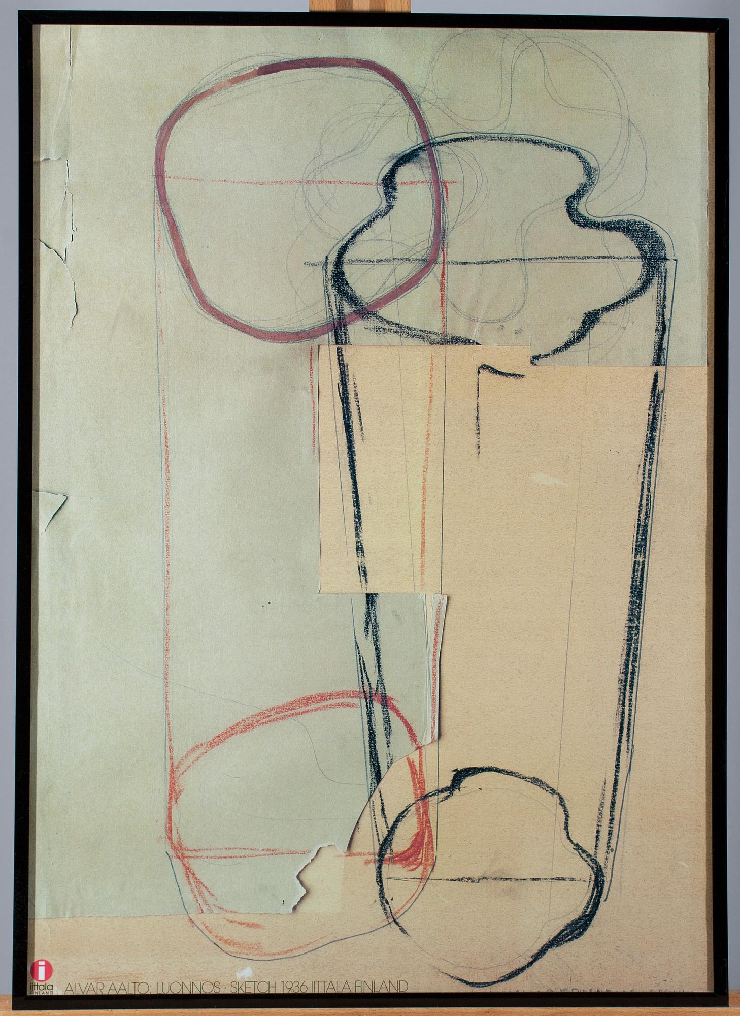 AFFISCHER, 2 st, "Alvar Aalto: Luonnos Sketch 1936 Iittala Finland." 1980-tal.