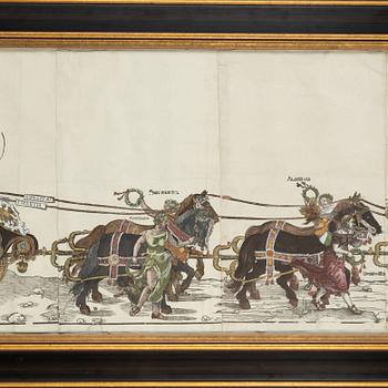 Albrecht Dürer, efter. Träsnitt, 1700/1800-tal med senare handkolorering.