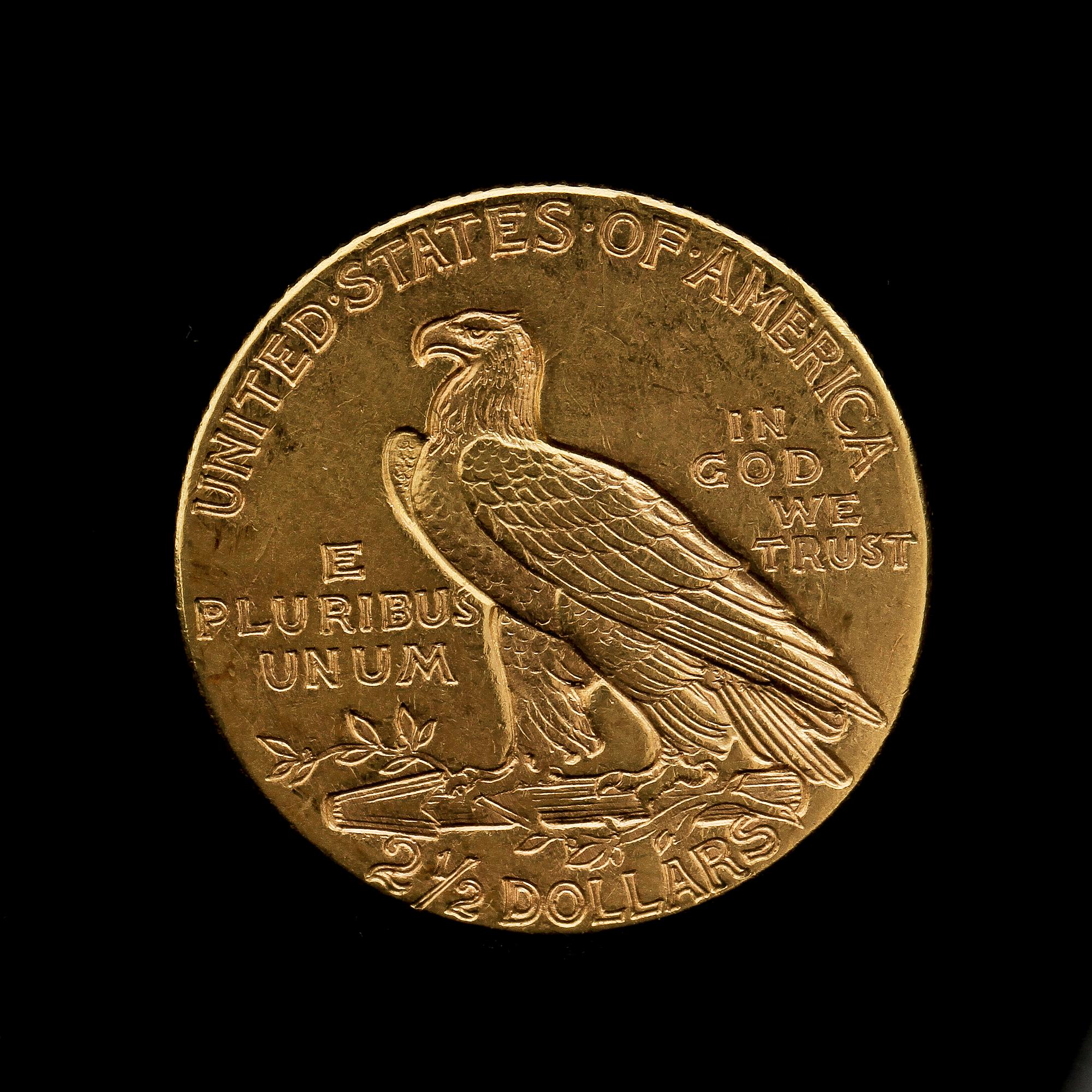 INDIAN DOLLAR, guld, 2 1/2 dollar, USA, 1915. Vikt ca 4 g.
