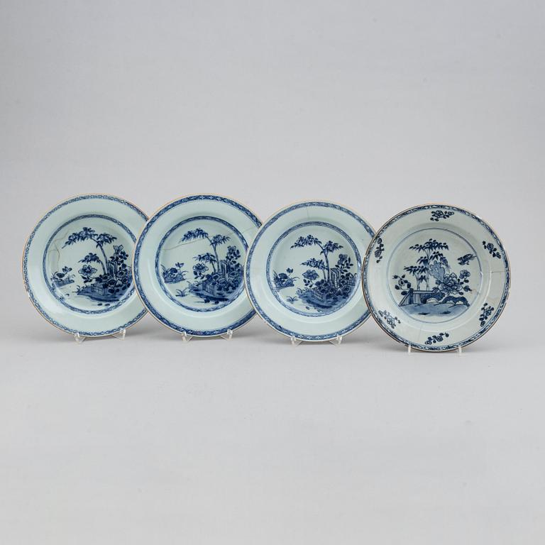 Four blue and white plates, Qing dynasty, Qianlong (1736-95).