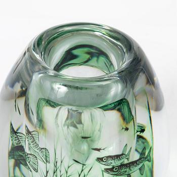 Edward Hald, a glass "fiskgraal" vase, Orrefors, signed.