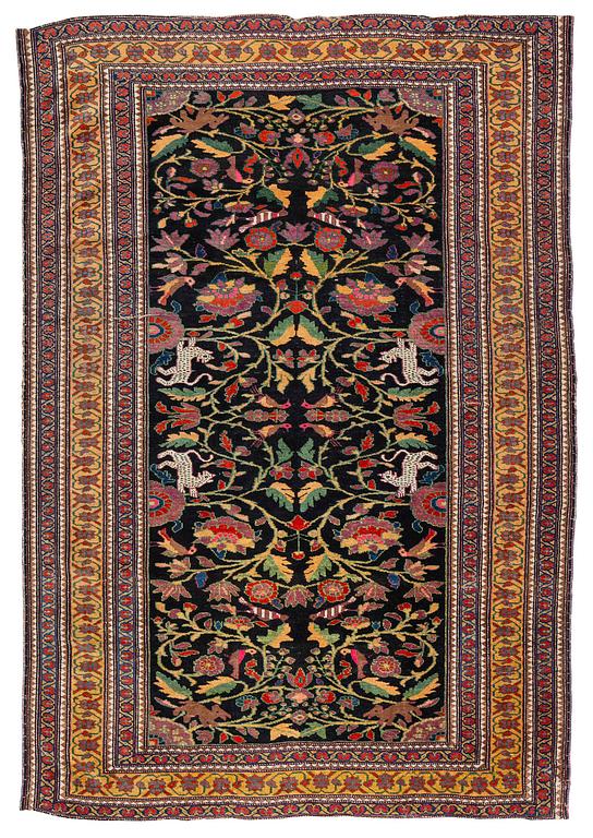 An antique pictoral, probably Luri, rug, south-west Persia, c. 193 x 134 cm.