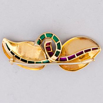 A BROOCH, rubies, tourmalines, 18K gold. Roca, Spain.