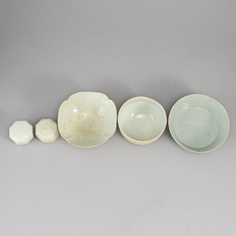 A group of pale celadonglazed  ceramics, South East Asia, Songstyle.