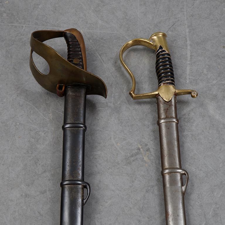 Two Swedish 19th Cenury military swords with scabbards.