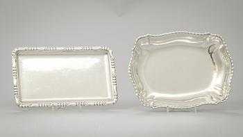 SKÅLFAT och BRICKA, jugend, silver, K. Andesson, Stockholm, 1920. 690 g.