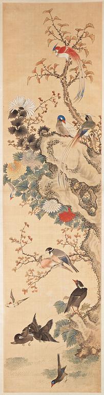 A Chinese hanging scroll, ink and colour on paper, 20th century, provenance Estrid Ericson.