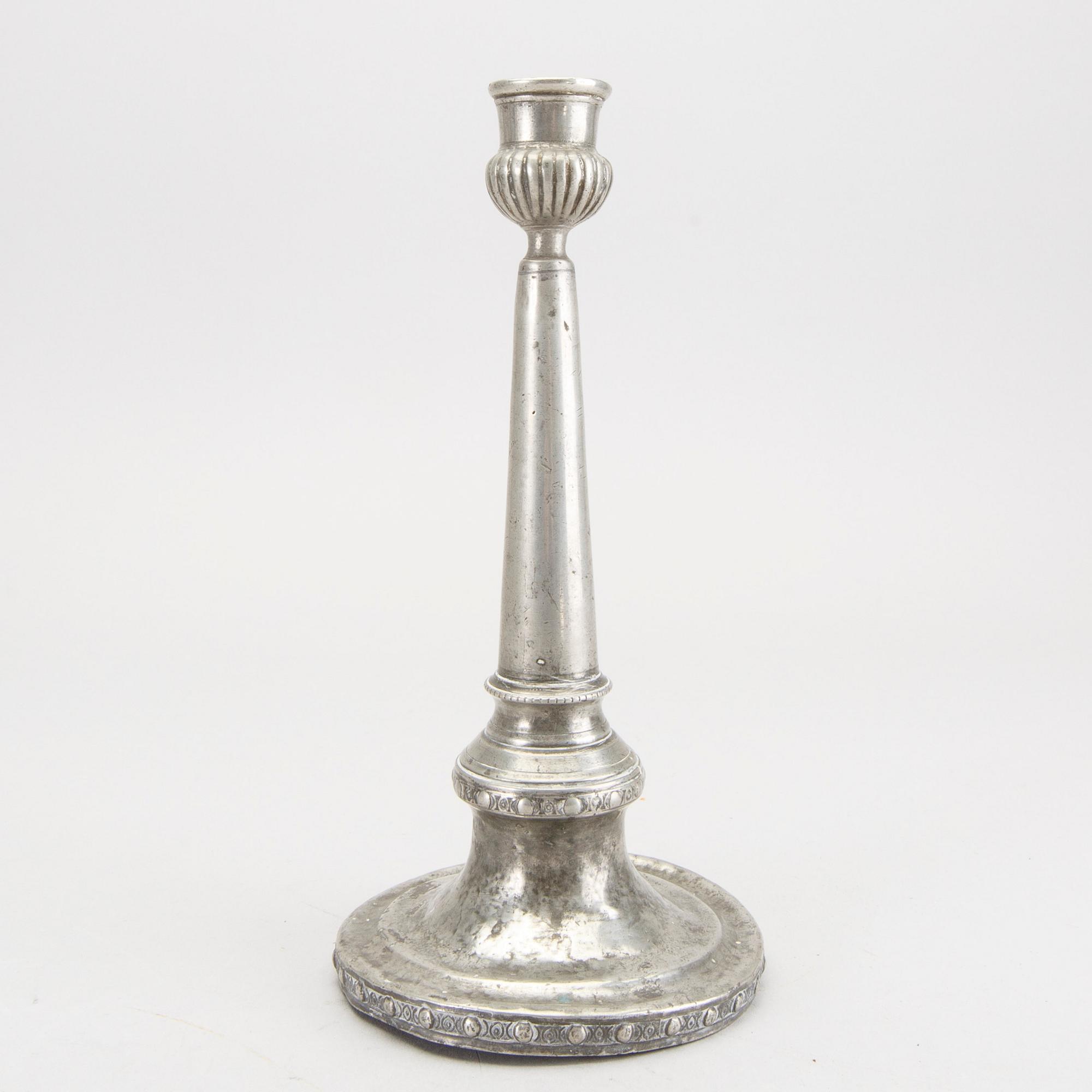 Martin Gustaf Moberg, a signed and dated 1786 pewter candle stick.