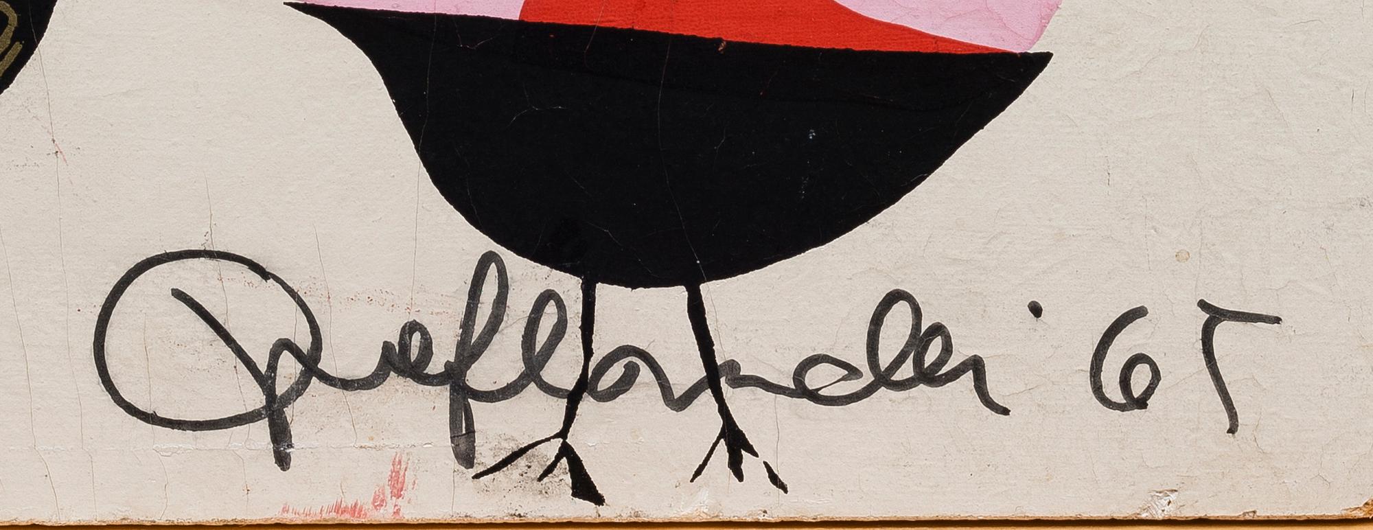 ANNELI QVEFLANDER, sekatekniikka levylle, signeerattu ja päivätty -65.