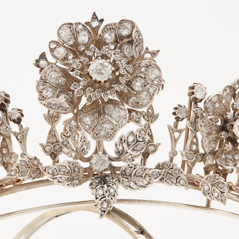 A tiara with old cut diamonds. Late 19th century.