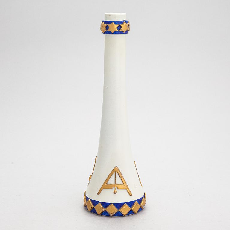 Taisto Kaasinen, a ceramic vase with Masonic symbols, signed Kaasinen Arabia Finland.