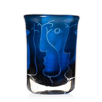 89. Ingeborg Lundin, a blue ariel glass vase 'Ansikten' (Faces), Orrefors, Sweden 1974.