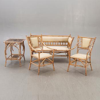 A set of sofa, table and armchairs, bamboo, first part of the 20th century.
