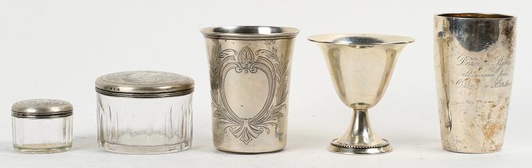 PARTI SILVER, 5 delar, bl a GAB och K Anderson, 1800-1900-tal.