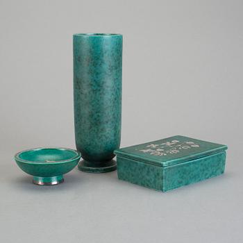VAS, SKÅL och ASK, stengods, "Argenta", Wilhelm Kåge. Gustavsberg 1900-talets mitt.