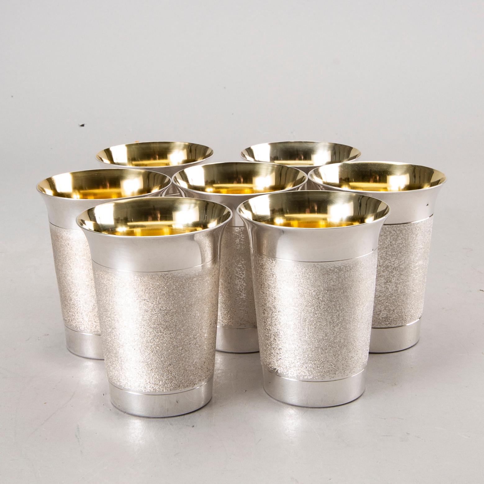 A Swedish 20th century set of 7 sterling beakers mark of Alton Falköping 1978, total weight ca 1192 gr.