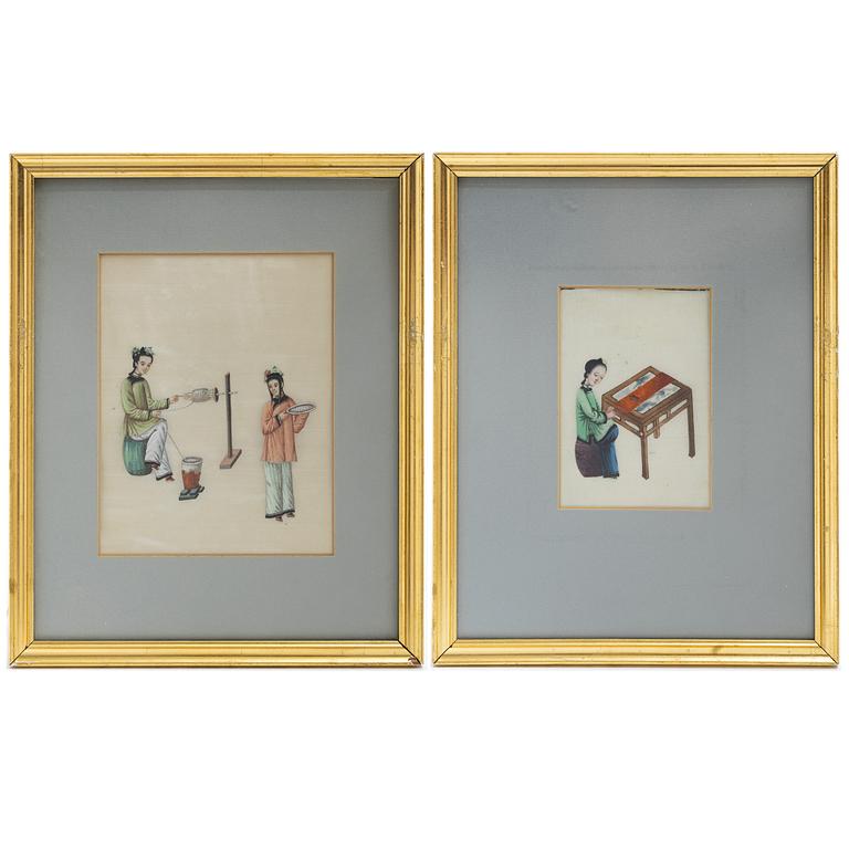 Rispappersmålningar, två stycken, Kina, Qingdynastin, 1800-tal.