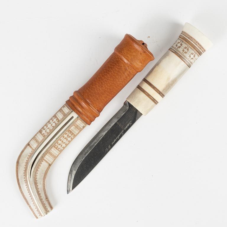 A reindeer horn knife by Sune Enoksson, signed and dated -91.