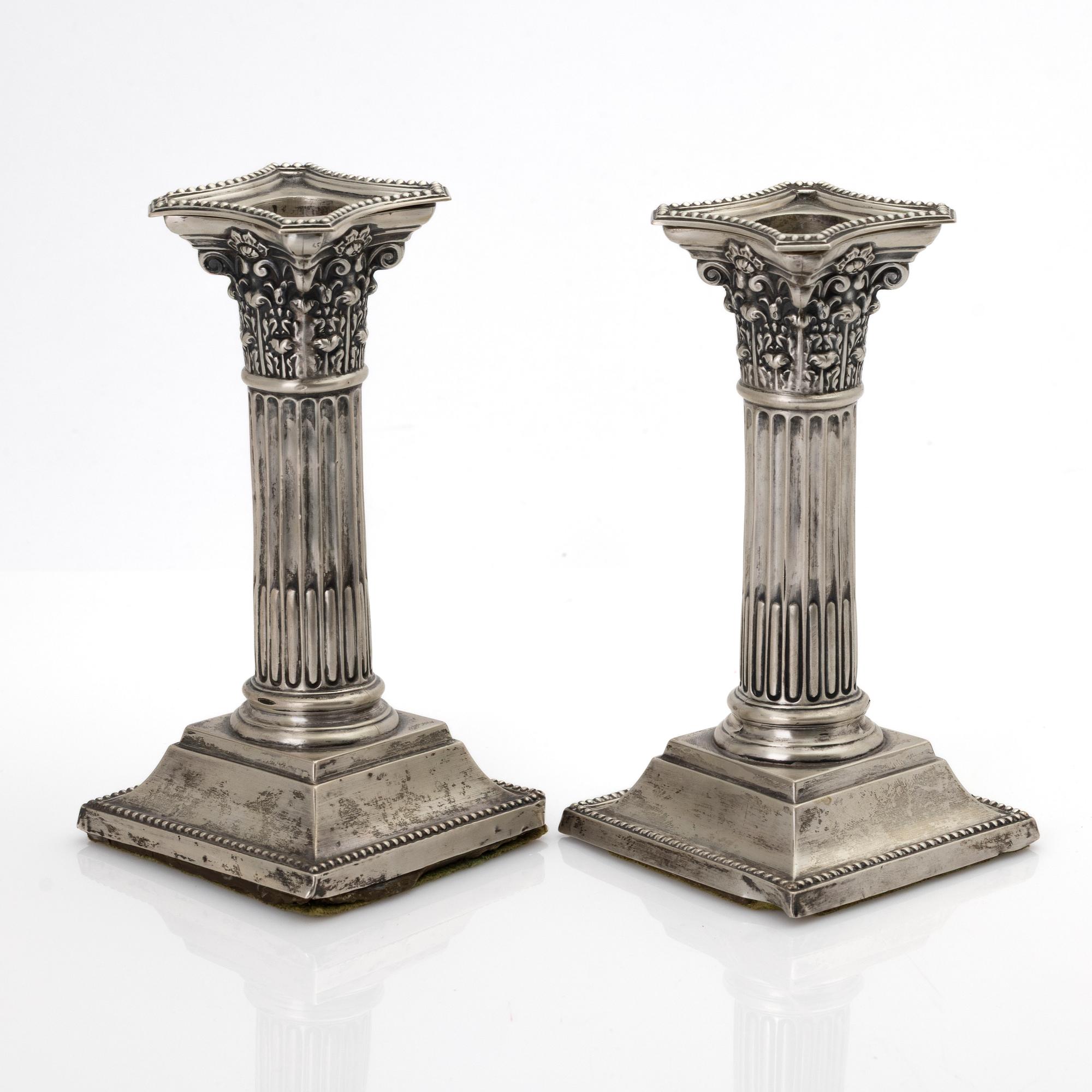 Candlesticks, a pair, silver, Birmingham, England, first half of the 20th century.