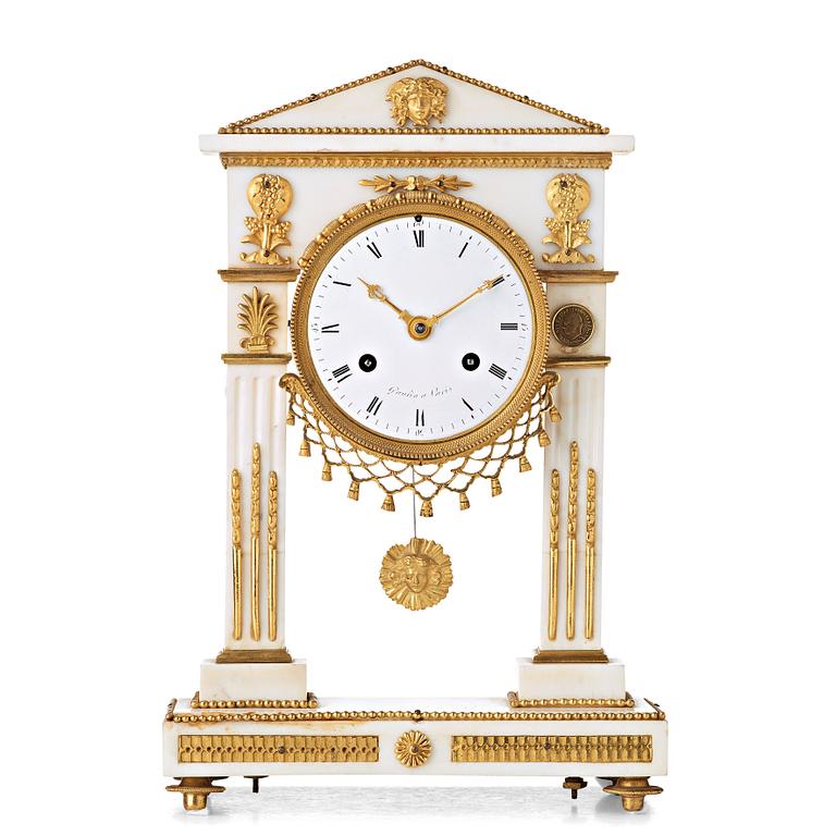 A Louis XVI late 18th century mantel clock by Antoine Gaulin (master in Paris 1788).