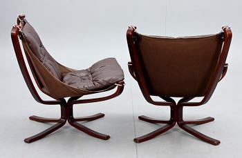 FÅTÖLJER, 4 st, "Falcon chair", Sigurd Russel, Vatne möbler, Norge, etikettmärkta.