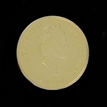 GULDMYNT, 14 k guld, Elizabeth II, Canada, 100 dollars. Vikt ca 13 gram.