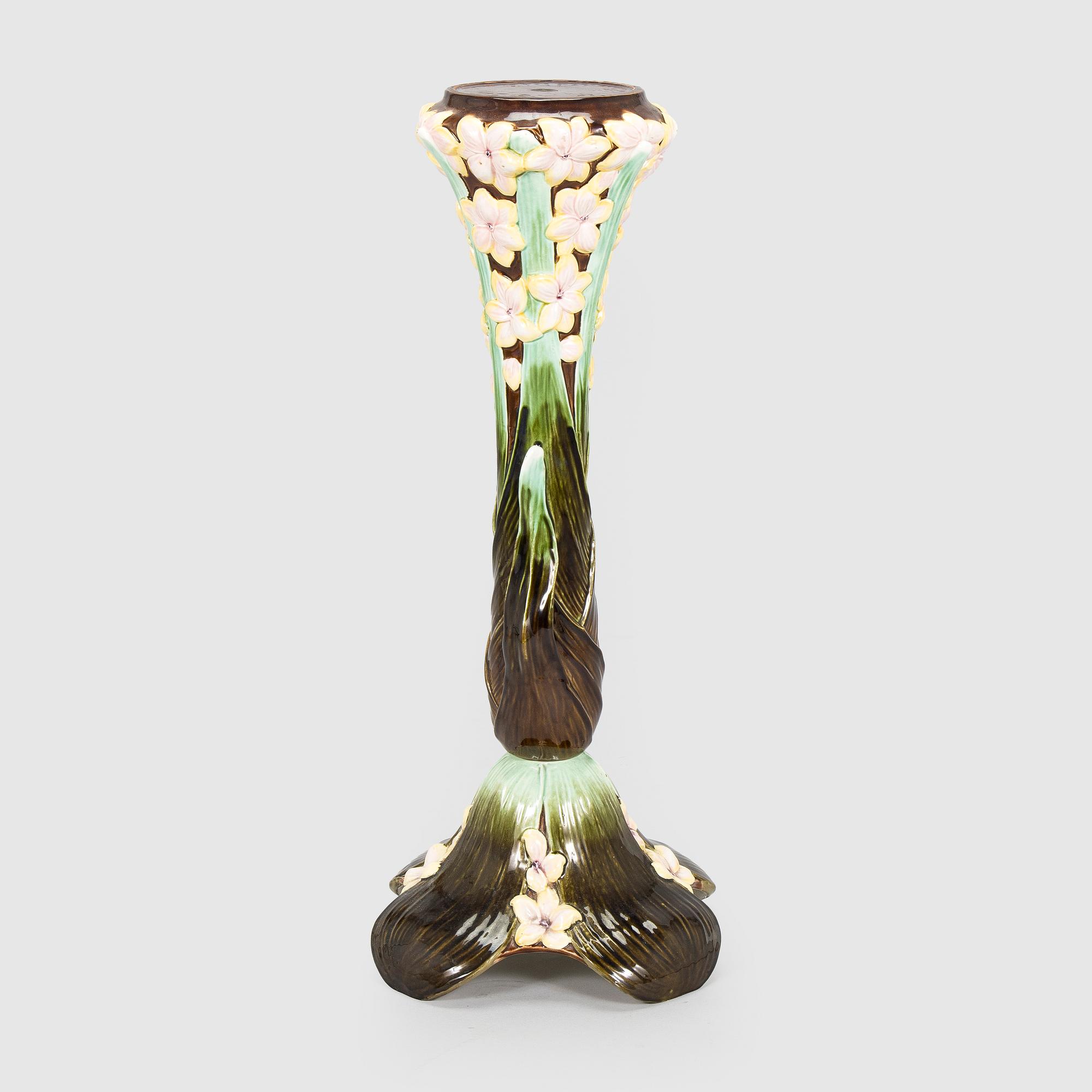 Flower pedestal, majolica, early 20th century.